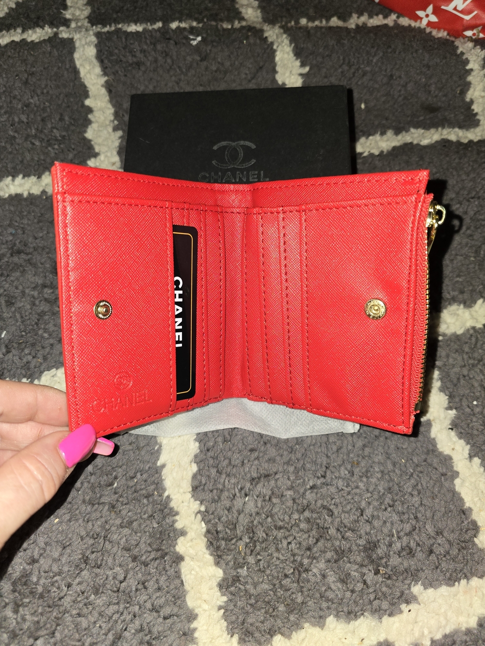 Quilted Red Leather Coin Pouch with Gold CC - Picture 6 of 7